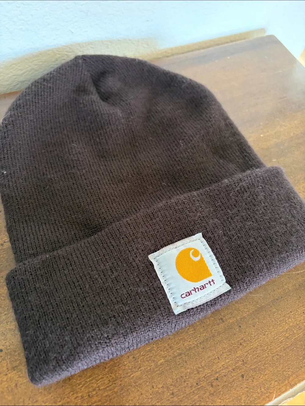 Carhartt Brown Cuffed Knit Beanie with Brand Patch